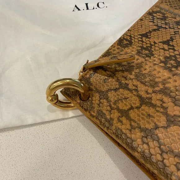 A.L.C. Joni Gold Snakeskin Handbag Clutch Purse NWOT, gold colored hardware - Picture 4 of 11